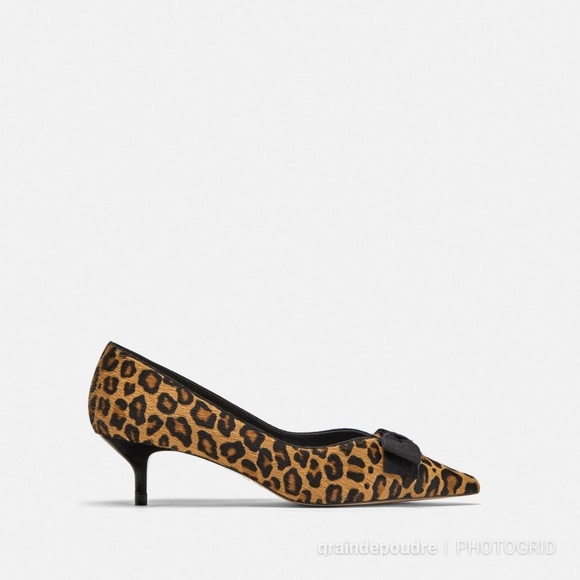 Zara Leopard Print Ponyhair Leather Kitten Heel 37 - Picture 7 of 7